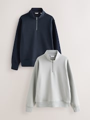 Navy Blue/Green Jersey Cotton Rich Quarter Zip Sweatshirts 2 Pack - Image 1 of 10