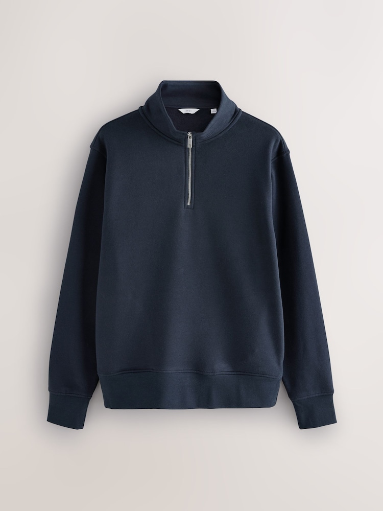 Navy Blue/Green Jersey Cotton Rich Quarter Zip Sweatshirts 2 Pack - Image 2 of 10