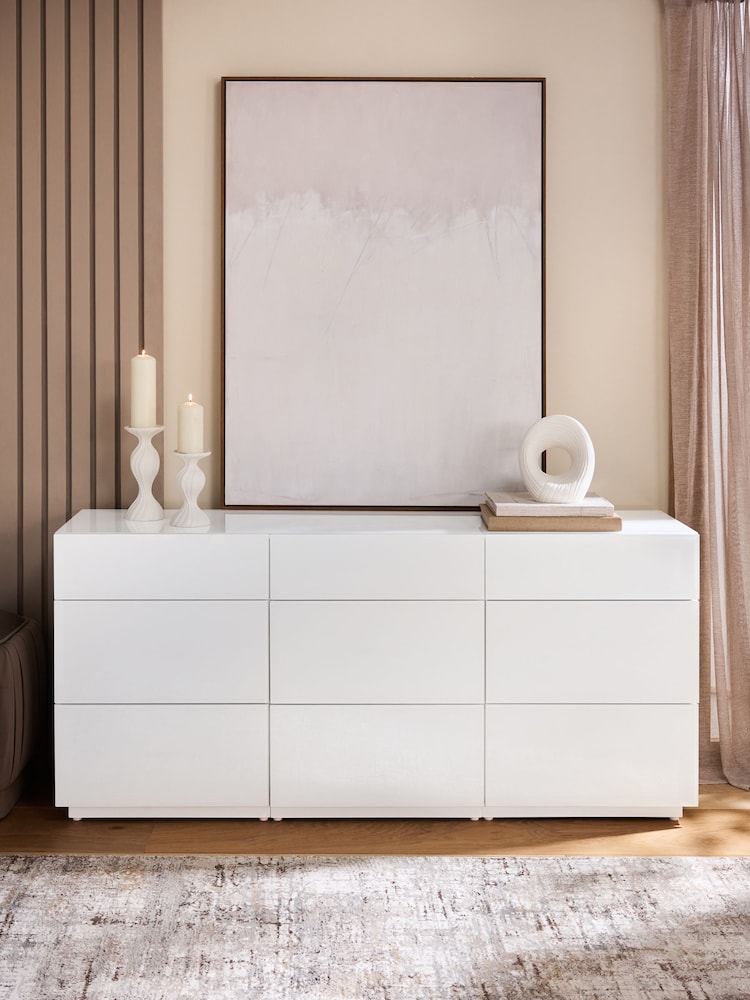 White Sloane Glass 9 Drawer Collection Luxe Chest of Drawers - Image 1 of 8
