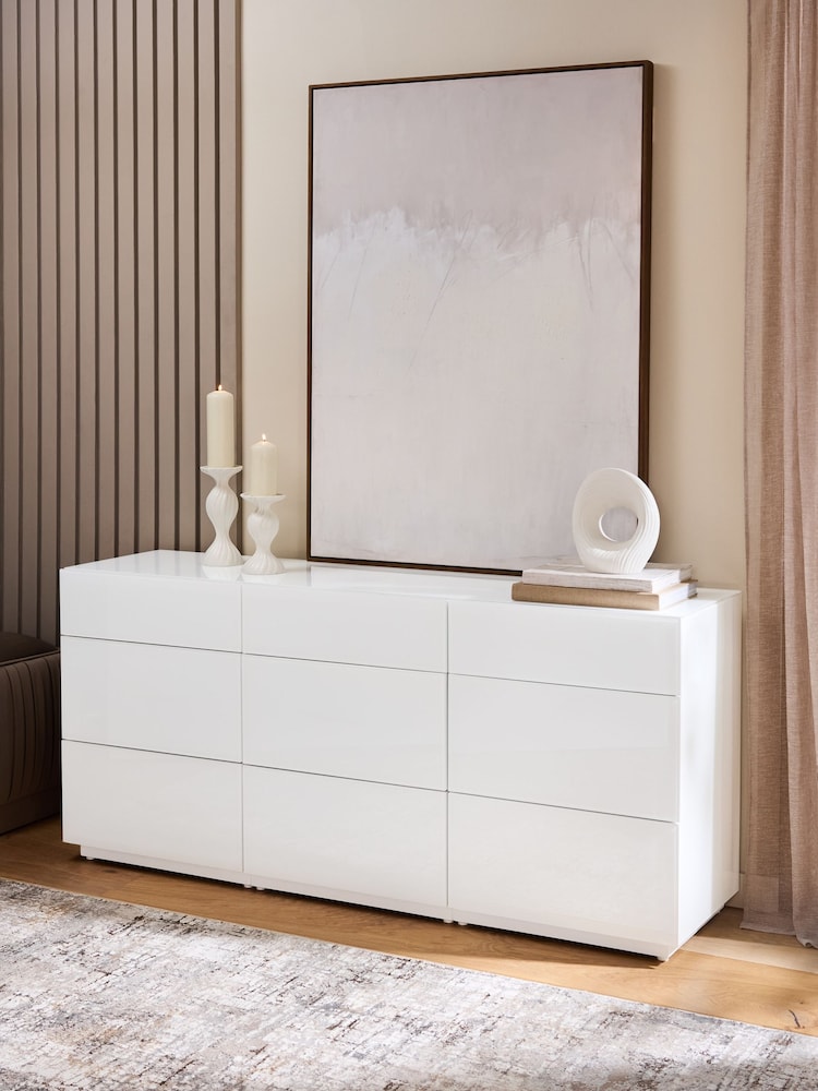 White Sloane Glass 9 Drawer Collection Luxe Chest of Drawers - Image 2 of 8
