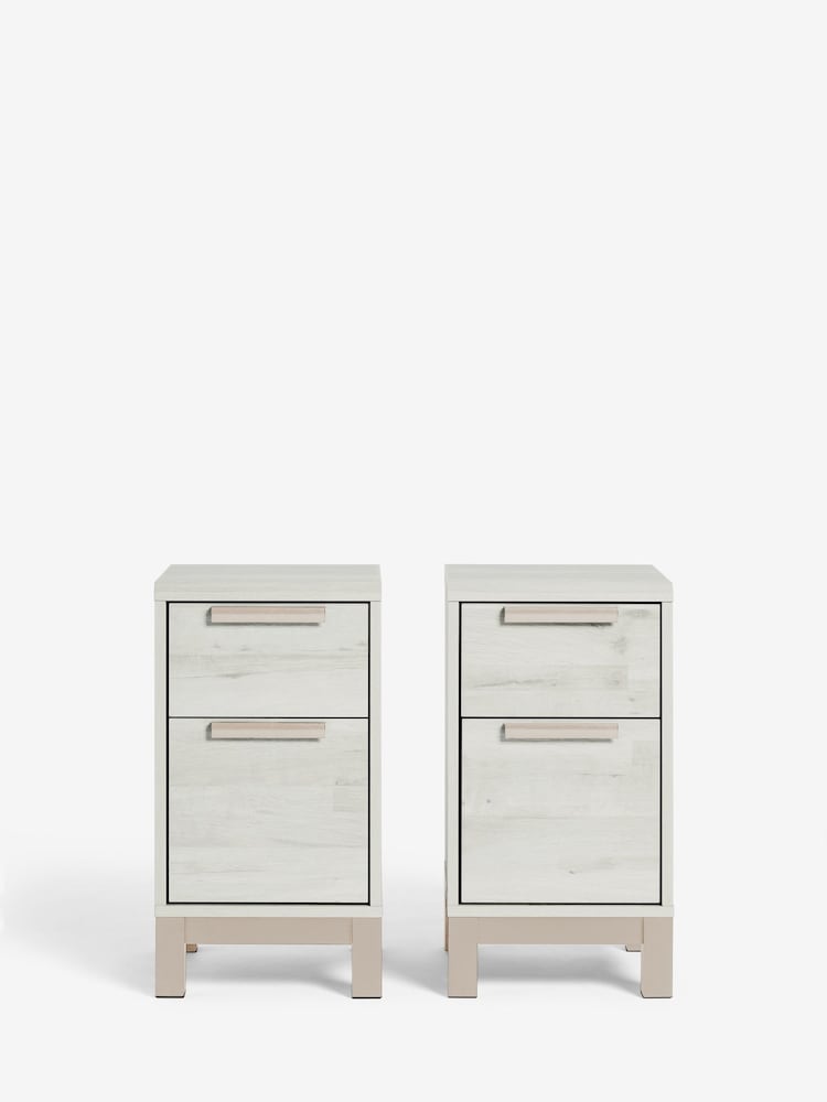 Set of 2 White Bronx Oak Effect Set of 2 Bedside Tables - Image 1 of 9
