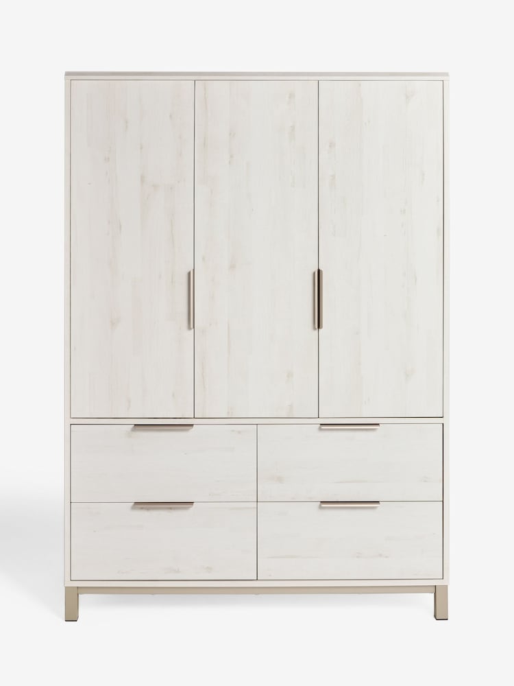 White Bronx Oak Effect Triple, 4 Drawers Wardrobe - Image 1 of 5