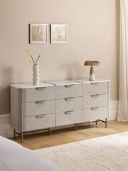 Light Grey Valencia Marble and Mango Wood 9 Drawer Chest of Drawers - Image 2 of 9