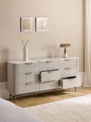 Light Grey Valencia Marble and Mango Wood 9 Drawer Chest of Drawers - Image 3 of 9