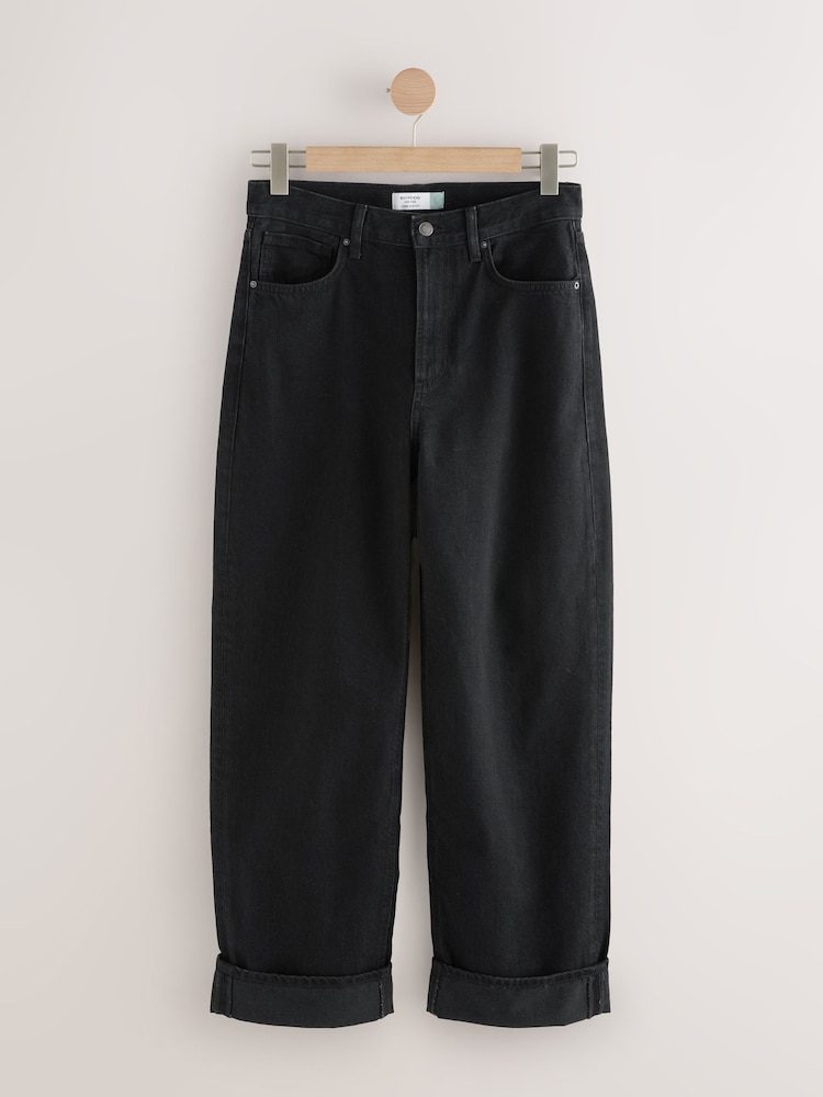 Washed Black Boyfriend Turn Up Jeans - Image 1 of 3