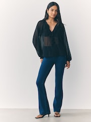 Dark Blue Jersey Denim Bootcut Leggings - Image 1 of 6