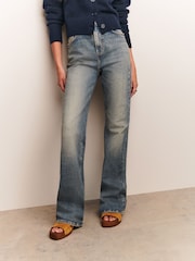 Mid Blue High Rise Stretch Flared Jeans - Image 3 of 8