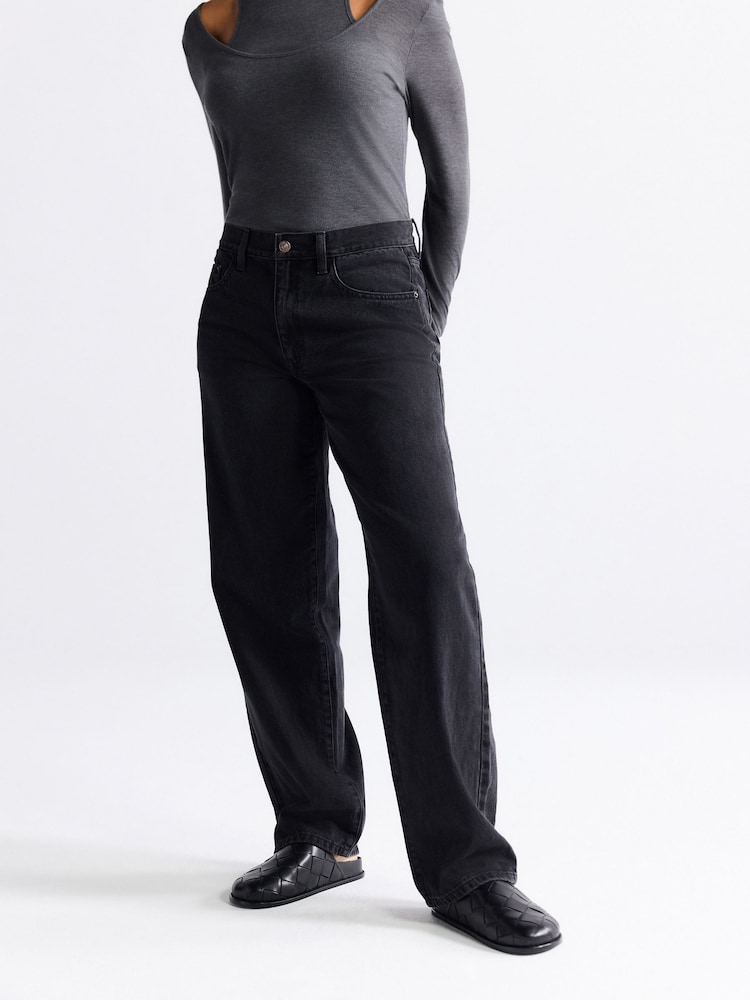 Washed Black Mid Rise Wide Leg Baggy Jeans - Image 2 of 4