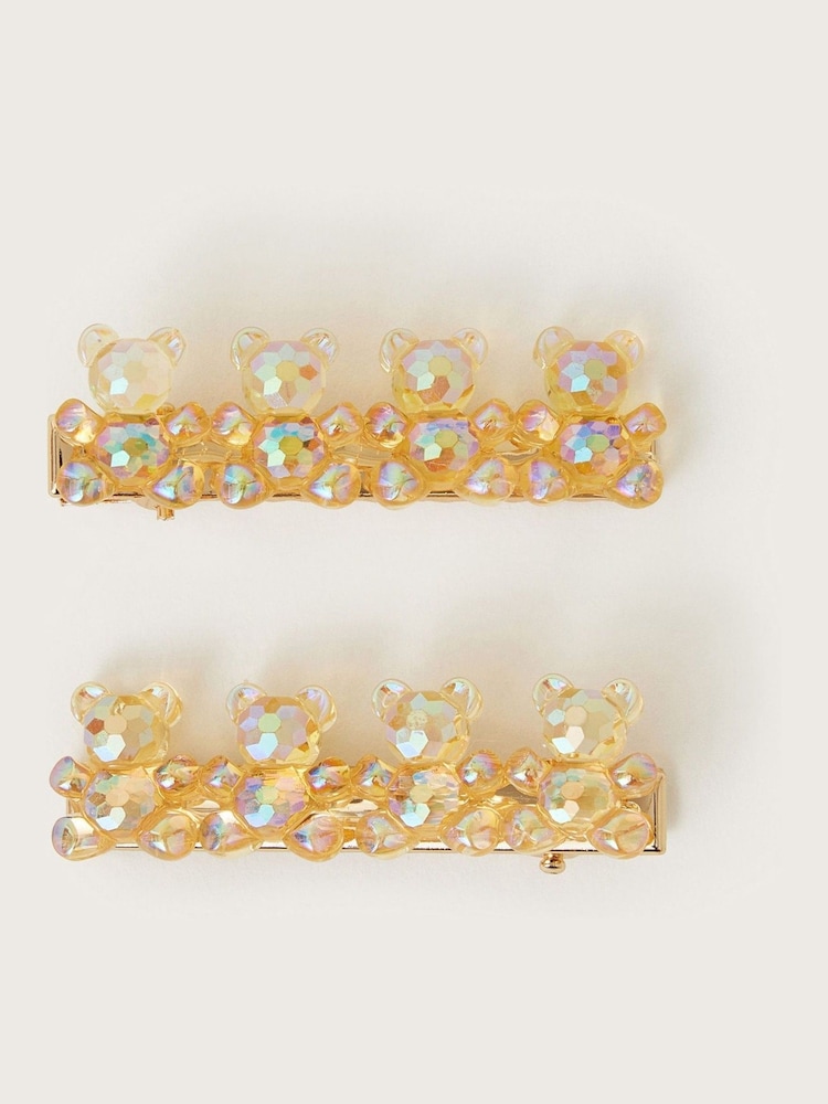 Monsoon Yellow Sparkle Teddy Hair Clips 2 Pack - Image 1 of 2