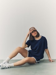 Navy Contrast Neck Trim Crepe Boxy T-Shirt - Image 4 of 7