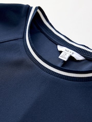Navy Contrast Neck Trim Crepe Boxy T-Shirt - Image 6 of 7