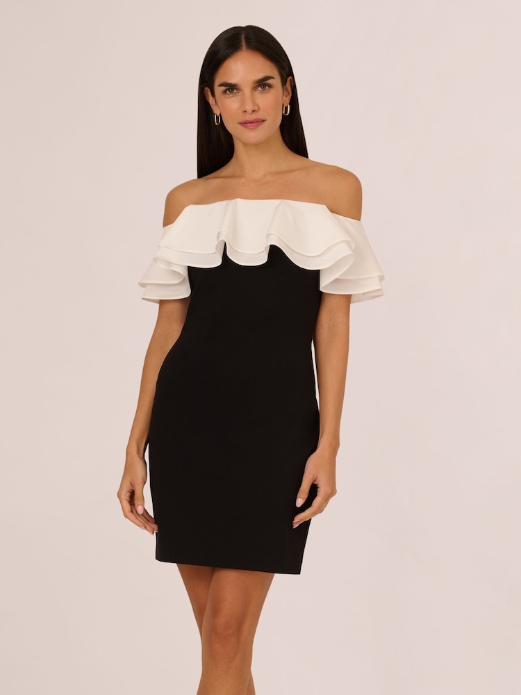 Adrianna by Adrianna Papell Knit Crepe Combo Black Mini Dress - Image 1 of 7 Adrianna by Adrianna Papell Knit Crepe Combo Black Mini Dress - Image 1 of 7