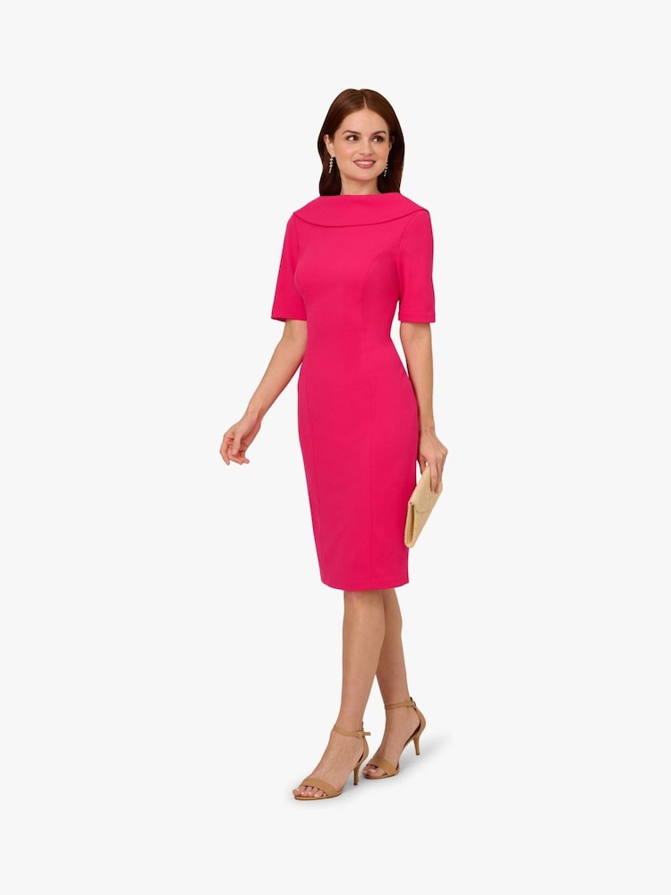 Adrianna Papell Pink Roll Neck Sheath With V Back Dress - Image 3 of 6