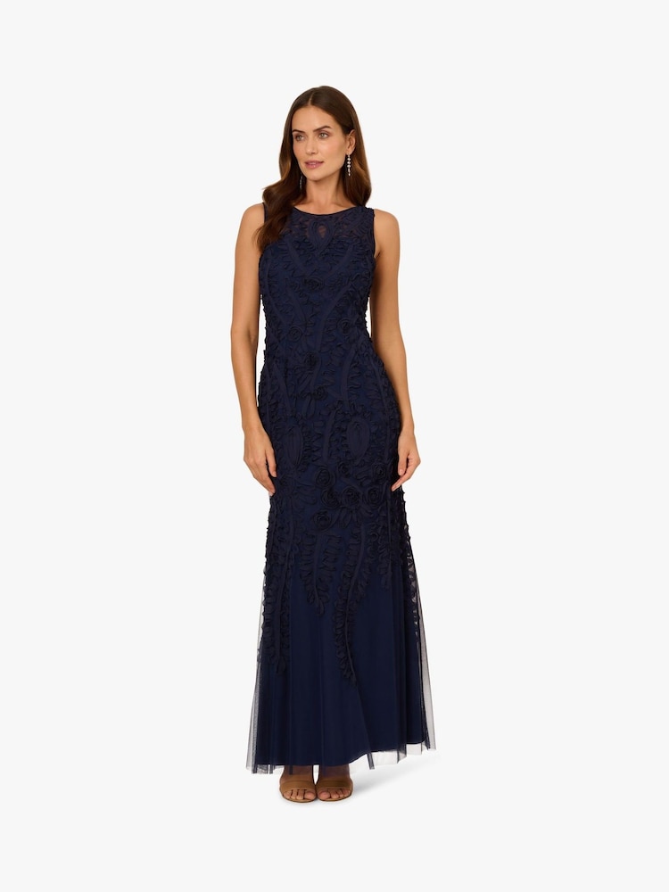 Adrianna Papell Blue Soutache Long Dress - Image 1 of 6