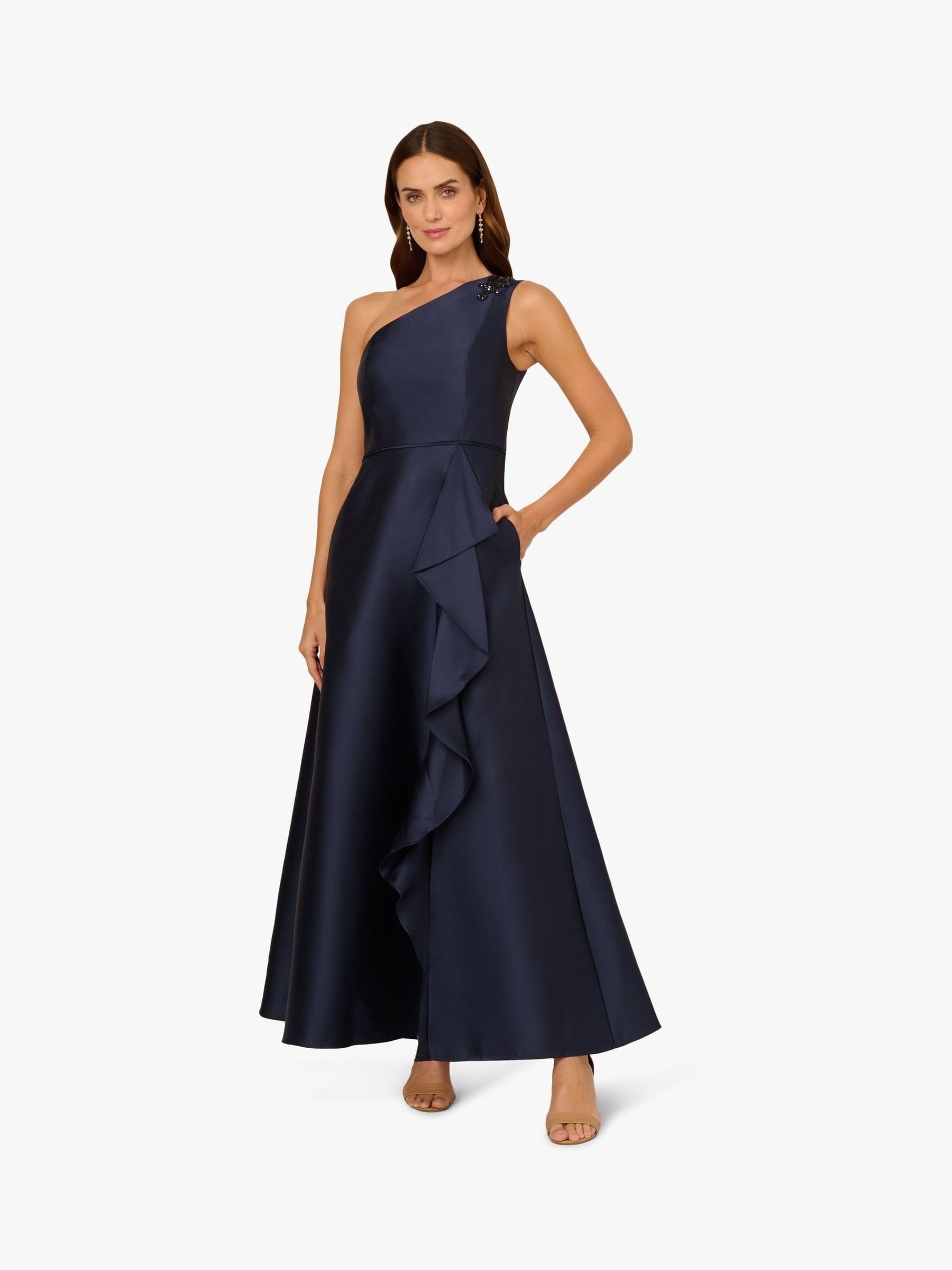 【海外限定】AdriannaPapell ドレス☆Blue Mikado Ankle Dress Buy Adrianna Papell Blue Studio One Shoulder Mikado Gown