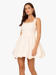 Adrianna Papell Bead Taffeta Bubble White Dress - Image 1 of 6