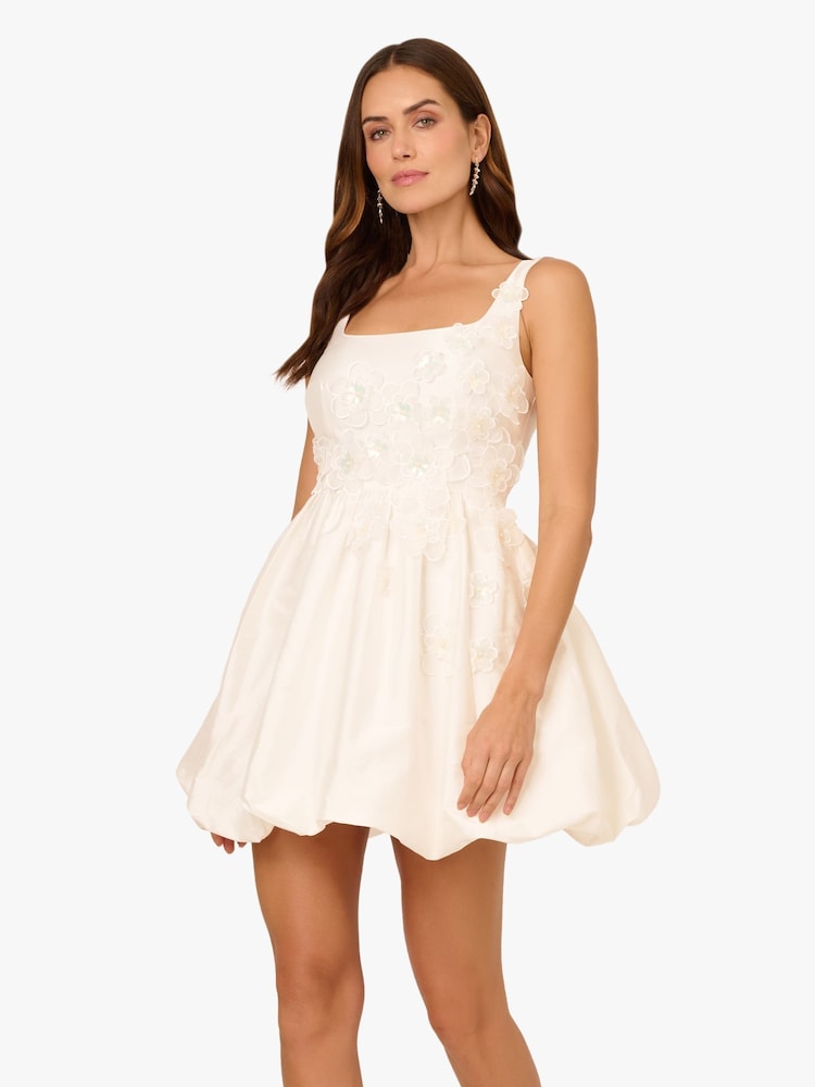 Adrianna Papell Bead Taffeta Bubble White Dress - Image 1 of 6