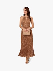 Adrianna Papell Print Pleat Ankle Brown Dress - Image 3 of 6