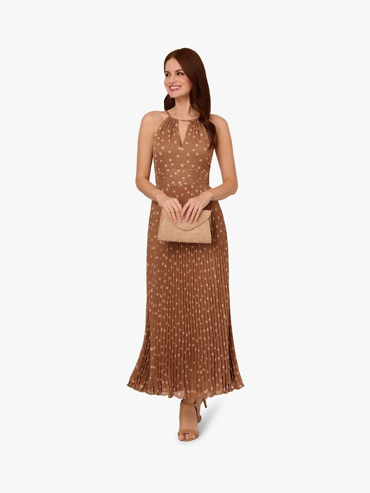 Adrianna Papell Print Pleat Ankle Brown Dress - Image 3 of 6