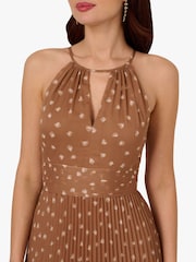 Adrianna Papell Print Pleat Ankle Brown Dress - Image 4 of 6