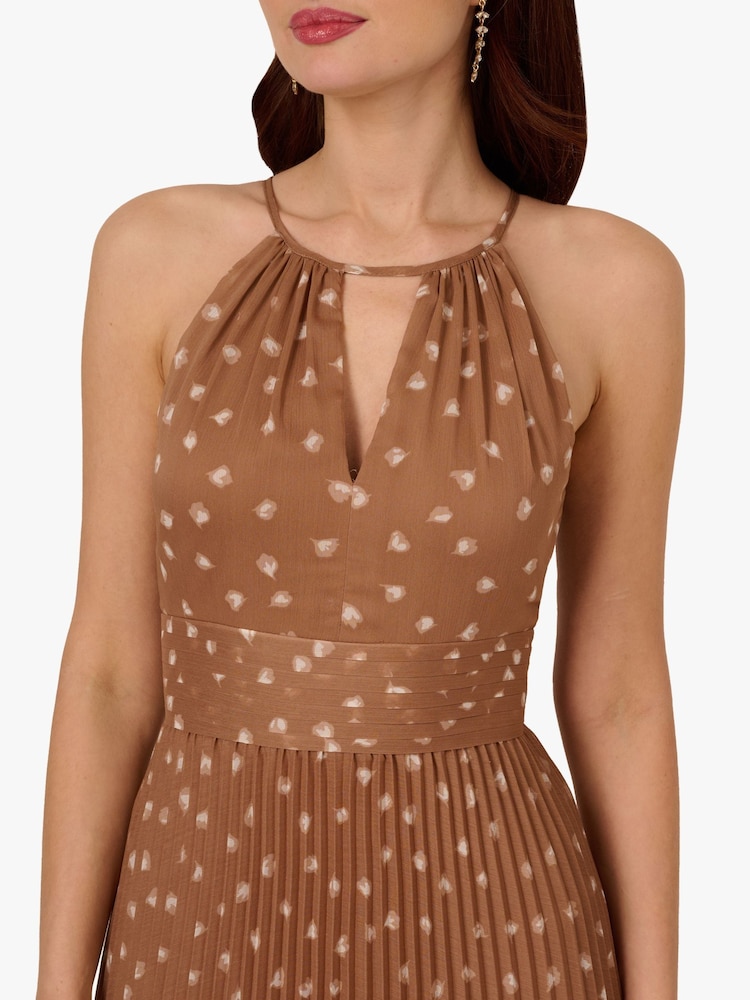 Adrianna Papell Print Pleat Ankle Brown Dress - Image 4 of 6