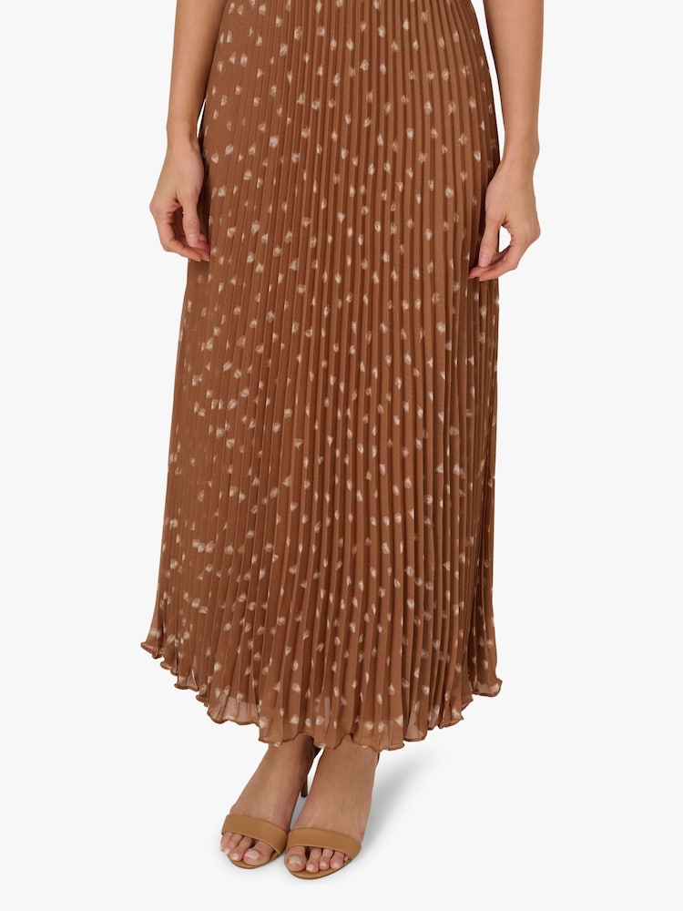 Adrianna Papell Print Pleat Ankle Brown Dress - Image 5 of 6