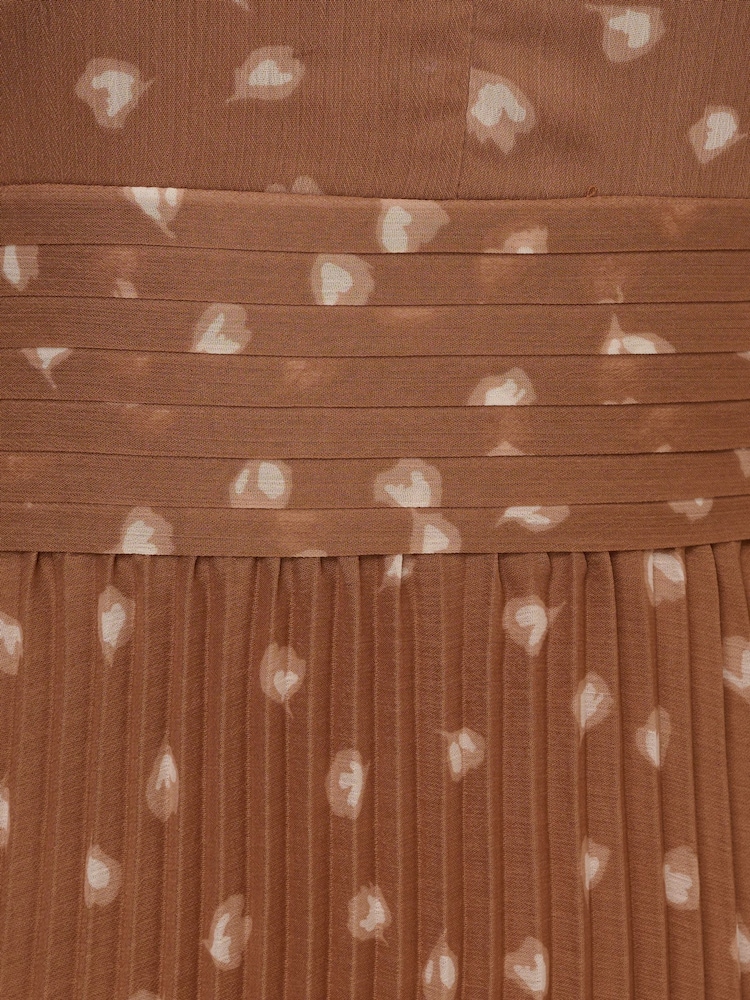 Adrianna Papell Print Pleat Ankle Brown Dress - Image 6 of 6
