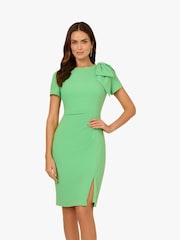 Adrianna Papell Green Pleated Bow Midi Dress - Image 1 of 6