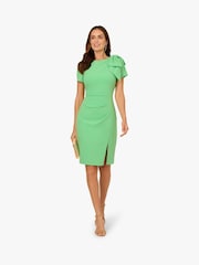 Adrianna Papell Green Pleated Bow Midi Dress - Image 3 of 6