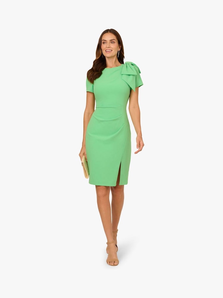 Adrianna Papell Green Pleated Bow Midi Dress - Image 3 of 6