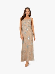 Adrianna Papell perlenbesetztes langes Kleid mit Meerjungfrau, Beige - Bild 1 von 6