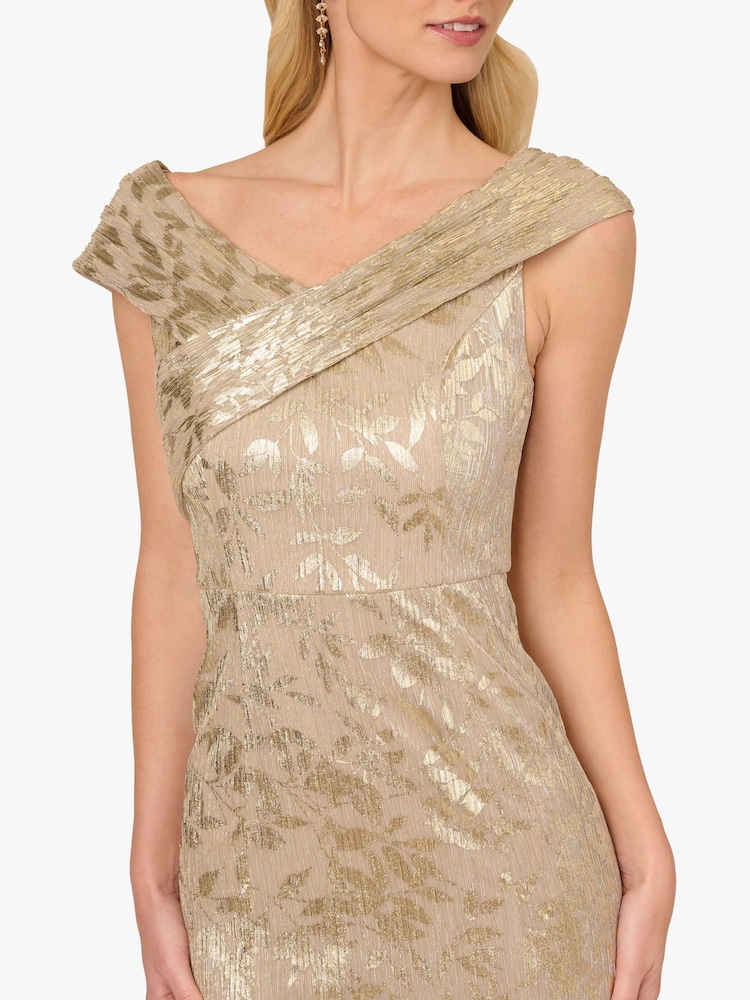 Adrianna Papell Gold Foil Leaf Mermaid Gown - Image 4 of 6
