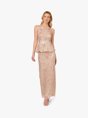 Adrianna Papell Pink Beaded Peplum Long Dress - Image 1 of 6