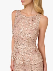 Adrianna Papell Pink Beaded Peplum Long Dress - Image 2 of 6