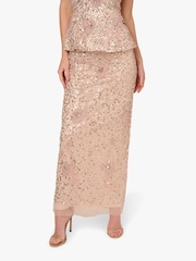 Adrianna Papell Pink Beaded Peplum Long Dress - Image 3 of 6