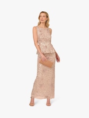 Adrianna Papell Pink Beaded Peplum Long Dress - Image 4 of 6