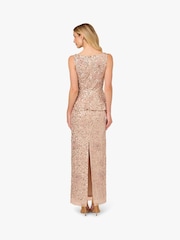Adrianna Papell Pink Beaded Peplum Long Dress - Image 5 of 6