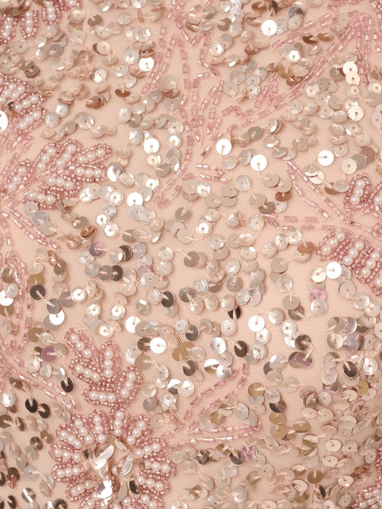 Adrianna Papell Pink Beaded Peplum Long Dress - Image 6 of 6