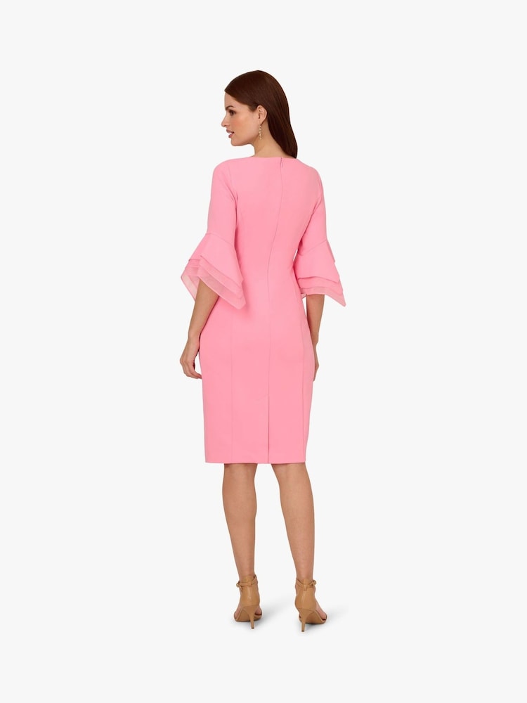 Adrianna Papell Pink Knit Crepe Tiered Sleeve Dress - Image 2 of 6 Adrianna Papell Pink Knit Crepe Tiered Sleeve Dress - Image 2 of 6