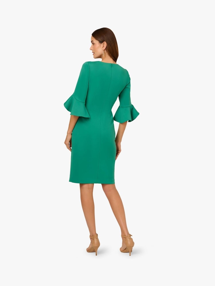 Adrianna Papell Green Scuba Faux Fur Wrap Midi Dress - Image 2 of 6