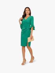 Adrianna Papell Green Scuba Faux Fur Wrap Midi Dress - Image 4 of 6