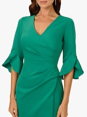 Adrianna Papell Green Scuba Faux Fur Wrap Midi Dress - Image 5 of 6