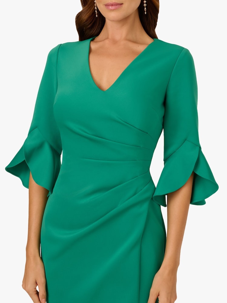 Adrianna Papell Green Scuba Faux Fur Wrap Midi Dress - Image 5 of 6