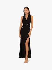 Adrianna Papell Scallop Tuxedo Black Gown - Image 1 of 6