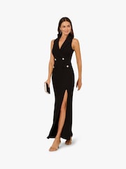 Adrianna Papell Scallop Tuxedo Black Gown - Image 3 of 6
