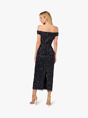 Adrianna Papell Blue Bead Mesh Peplum Dress - Image 2 of 6