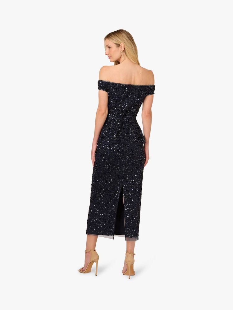 Adrianna Papell Blue Bead Mesh Peplum Dress - Image 2 of 6