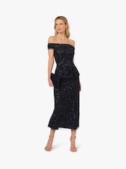 Adrianna Papell Blue Bead Mesh Peplum Dress - Image 4 of 6