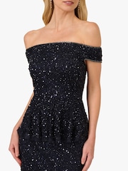 Adrianna Papell Blue Bead Mesh Peplum Dress - Image 5 of 6