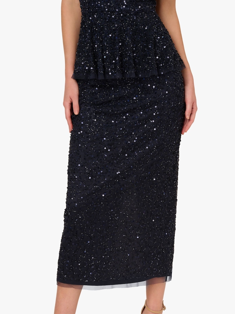 Adrianna Papell Blue Bead Mesh Peplum Dress - Image 6 of 6